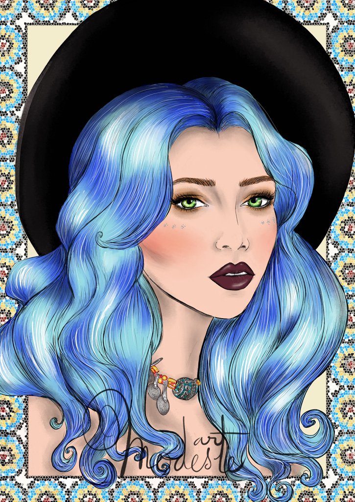 Illustration: « La fille aux cheveux bleus et au regard mystérieux » + Grand concours d’illustration GLAMOUR !